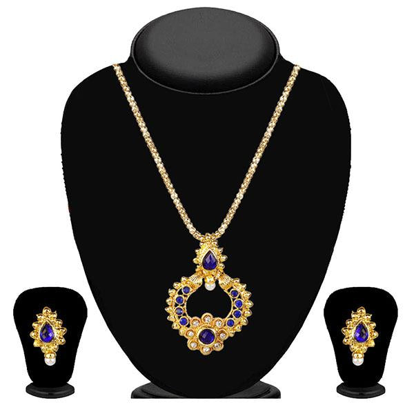 Kriaa Gold Plated Blue Austrian Stone Pendant Set - 2103507