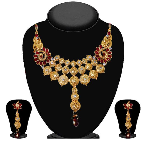 Kriaa Red Kundan Stone Necklace Set - 2103604