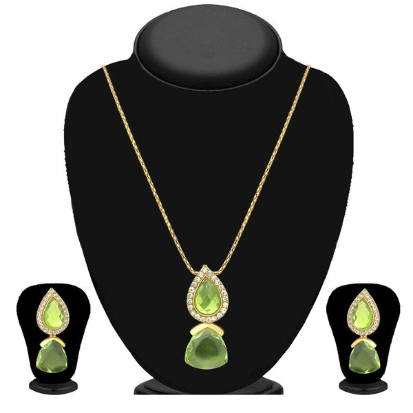 Kriaa Gold Plated Green  Stone Chain Pendant Set - 2104303