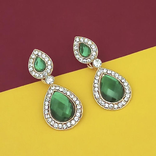 Kriaa Gold Plated White And Green Austrian Stone Dangler Earrings - 2104308