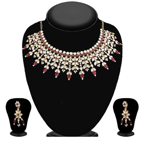 Kriaa Pink Kundan Gold Plated Stone Necklace Set  - 2105602