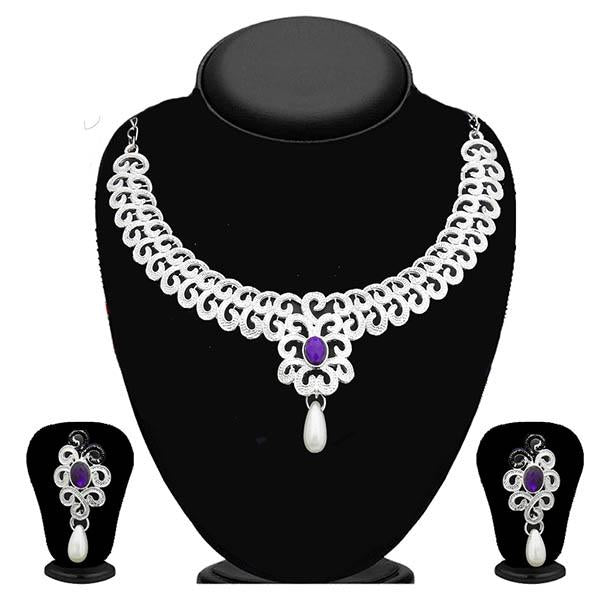Kriaa Silver Plated Purple Stone Necklace Set - 2105615