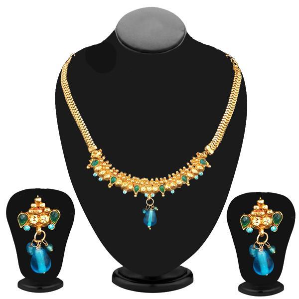 Kriaa Gold Plated Blue Austrian Stone Necklace Set  - 2105802