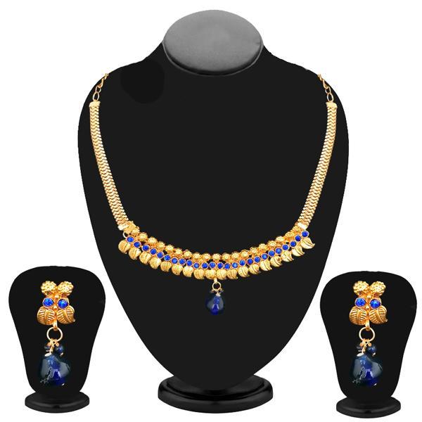 Kriaa Gold Plated Blue Austrian Stone Necklace Set  - 2105805