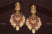Varso Kempu &  Emerald Gold Antique  Brass Alloy Ball  &  Pearl Dangler Earrings  - 211005