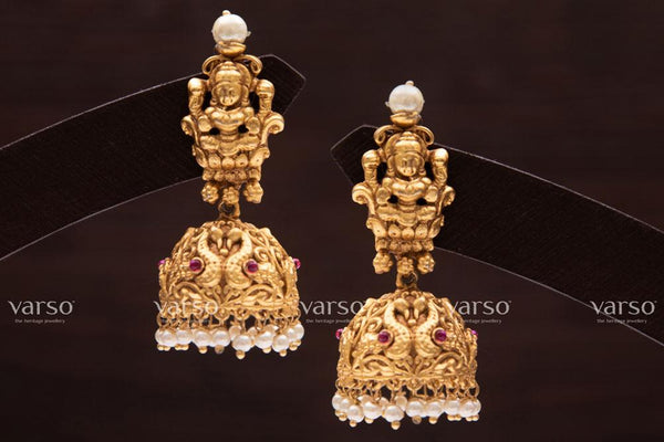 Varso Kempu Gold Antique  Brass Alloy Ball  &  Pearl Dangler Earrings  - 211010