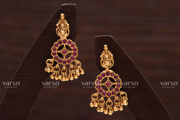 Varso Ruby Gold Antique  Brass Alloy Ball Dangler Earrings  - 211023