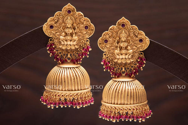 Varso Ruby Gold Antique  Brass Alloy Ruby Dangler Earrings  - 211026