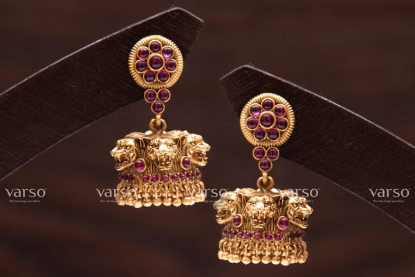 Varso Kempu Gold Antique  Brass Alloy Pearl Dangler Earrings  - 211032