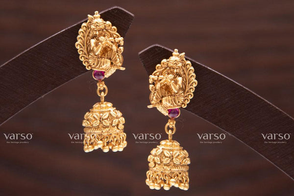 Varso Kempu Gold Antique  Brass Alloy Ball Dangler Earrings  - 211040