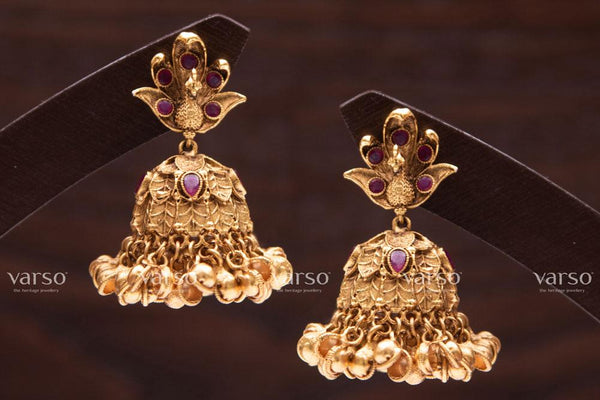 Varso Ruby Gold Antique  Brass Alloy Ball Dangler Earrings  - 211042