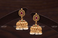 Varso Kempu &  Emerald Gold Antique  Brass Alloy Pearl Dangler Earrings  - 211043