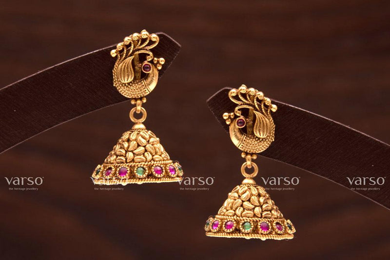 Varso Kempu &  Emerald Gold Antique  Brass Alloy Ball Dangler Earrings  - 211047
