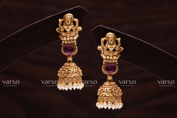 Varso Kempu Gold Alloy Pearl Dangler Earrings  - 211057