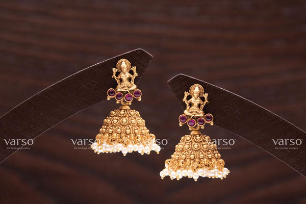 Varso Kempu Gold Alloy Pearl Jhumkas  Earrings  - 211061