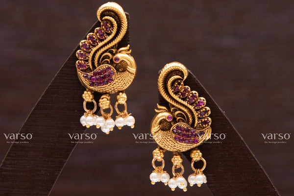 Varso  Gold  Alloy Ruby Dangler Earrings  - 211087