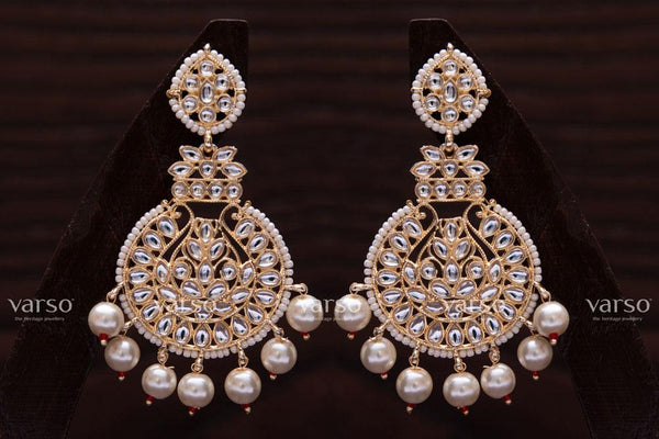 Varso Kundan Gold  Alloy Pearl Dangler Earrings  - 211089