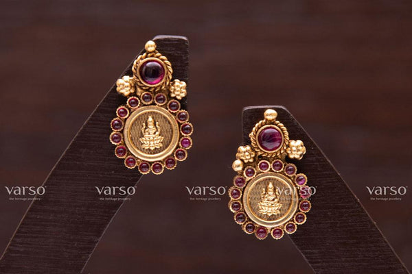 Varso Kempu Gold  Alloy  Dangler Earrings  - 211110