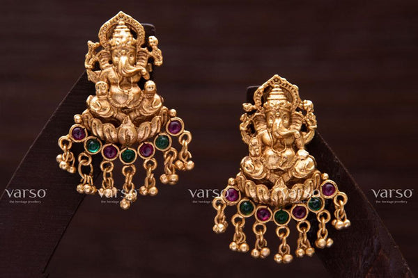 Varso Kempu & Green Gold  Alloy Ball Dangler Earrings  - 211114