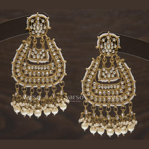 Varso Mehendi Polish Brass Alloy Pearl And Kundan Dangler Earrings - 211136