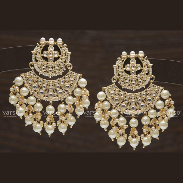Varso Gold Polish Brass Alloy White Pearl And Kundan Dangler Earrings - 211138