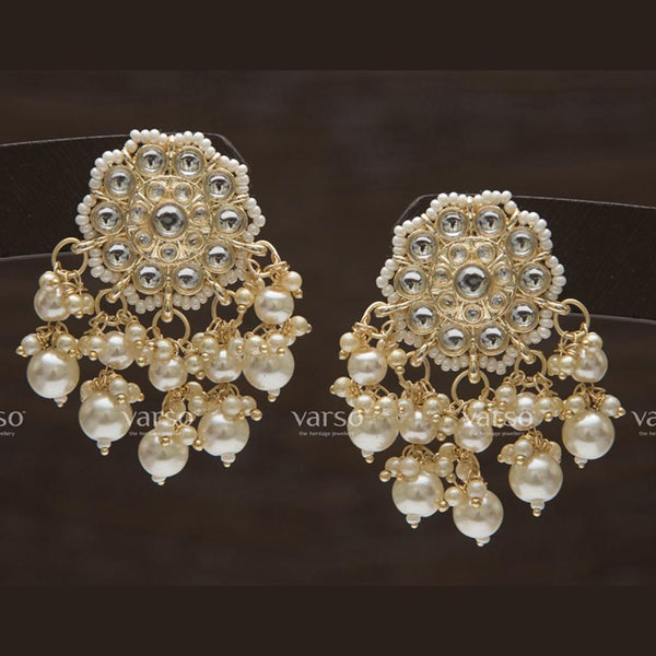 Varso Gold Polish Brass Alloy White Pearl And Kundan Dangler Earrings - 211143