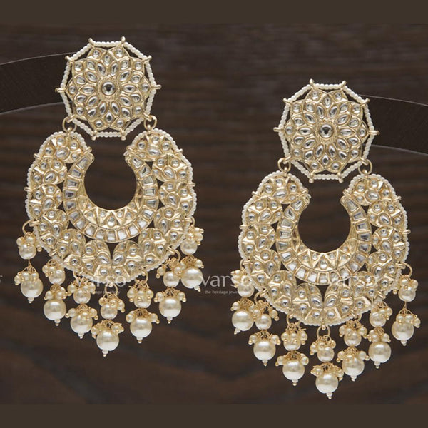 Varso Gold Polish Brass Alloy White Pearl And Kundan Stud Earrings - 211146