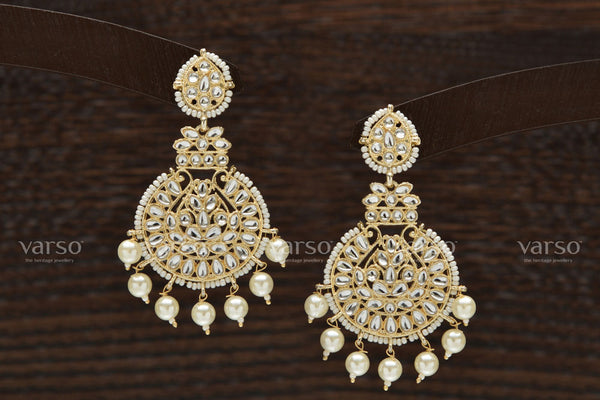 Varso Gold Plated Kundan Stone Dangler Earrings
