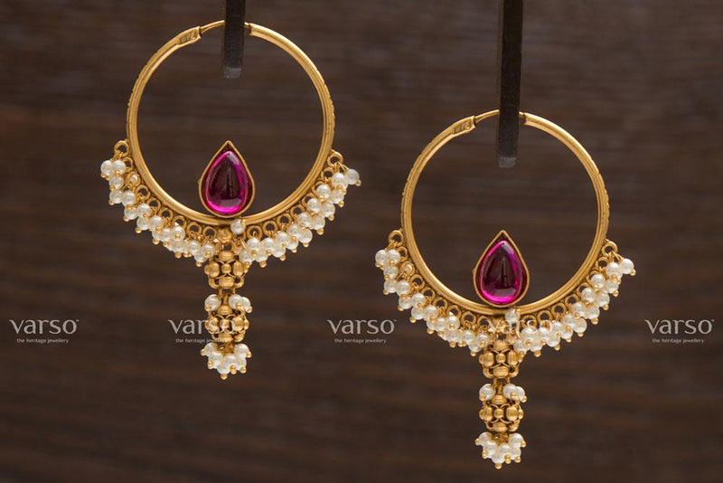 Varso Kempu Gold  Alloy Pearl Dangler Earrings  - 211153