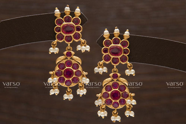 Varso Ruby Gold  Alloy Pearl Dangler Earrings  - 211155