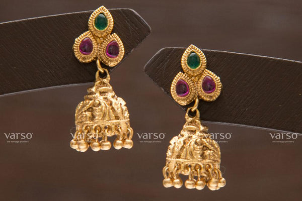 Varso Kempu & Green Gold  Alloy Ball Jhumkas  Earrings  - 211186