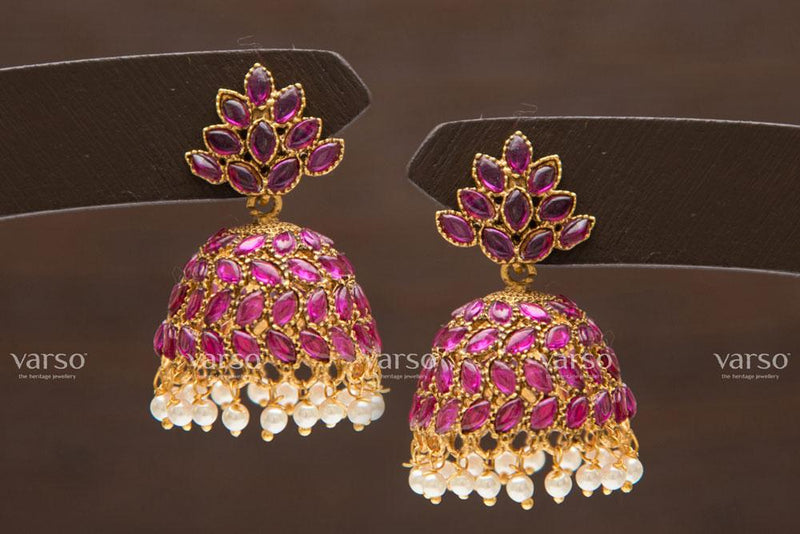 Varso Kempu Gold  Alloy Pearl Jhumkas  Earrings  - 211209