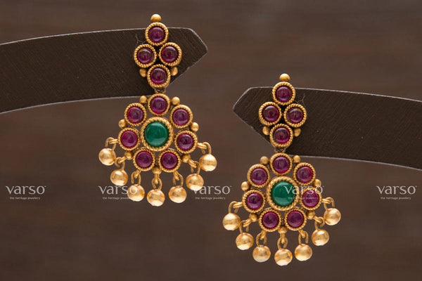 Varso Kempu & Green Gold  Alloy Ball Dangler Earrings  - 211219