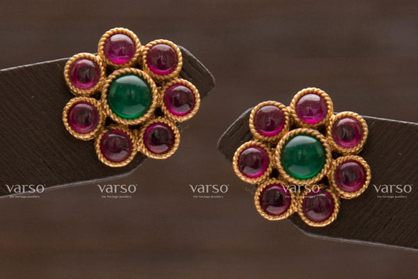 Varso Kempu & Green Gold  Alloy  Studs Earrings  - 211220