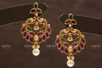 Varso Kempu & Green Gold  Alloy Ball & Pearl Dangler Earrings  - 211222