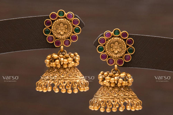Varso Ruby & Emerald  Gold  Alloy Ball Jhumkas  Earrings  - 211223