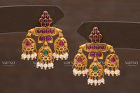 Varso Kempu & Green Gold  Alloy Pearl Dangler Earrings  - 211224