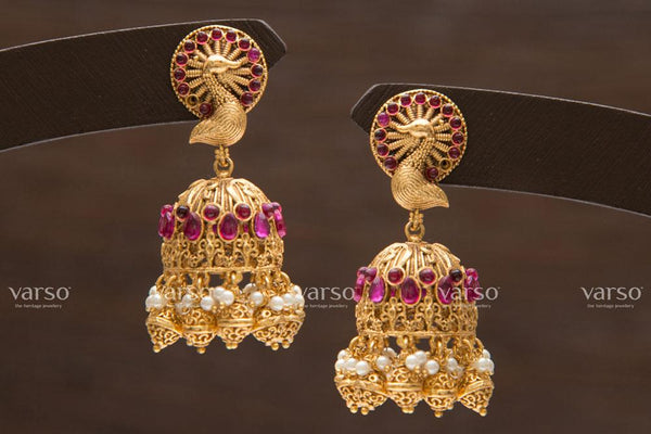 Varso Kempu Gold  Alloy Ball & Pearl Jhumkas  Earrings  - 211226