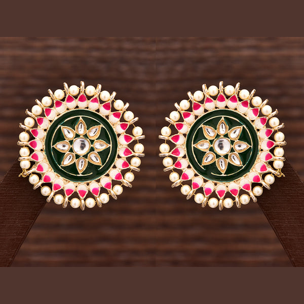 Varso Gold Plated Meenakari & Kundan Stone Stud Earrings
