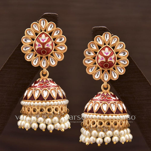 Varso Jhumki Pearl Kundan With Design Print   -  211275