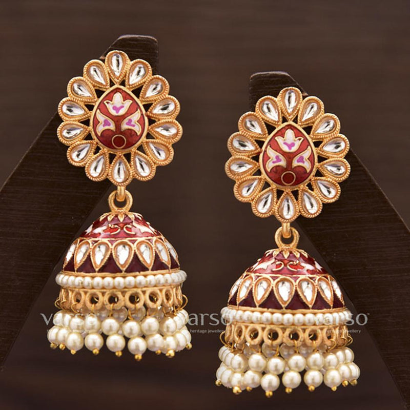 Varso Jhumki Pearl Kundan With Design Print   -  211275