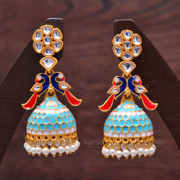 Varso Multicolour White Peacock Earring with Pearl