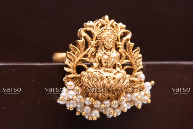 Varso Pearl Gold Antique Brass Alloy Adjustable Ring - 212005