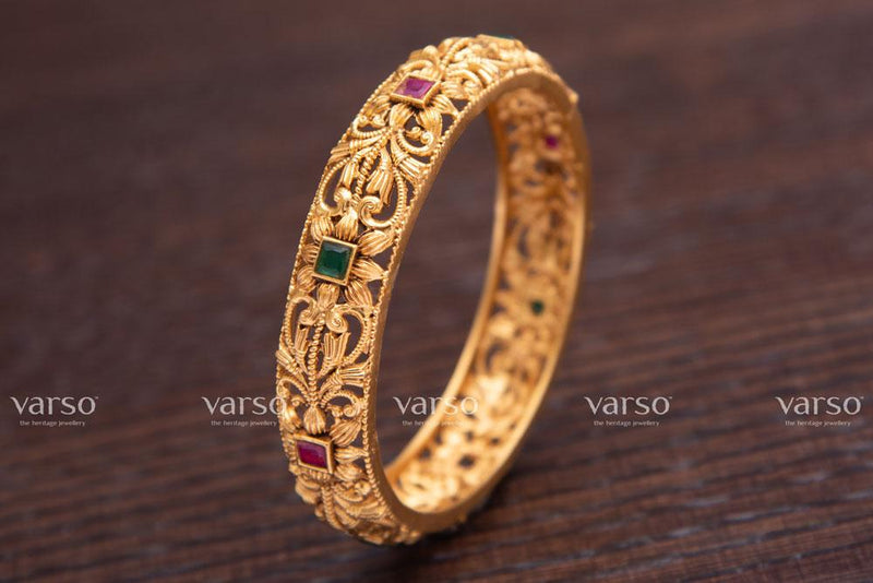 Varso Ruby & Emerald Gold Antique Brass Alloy Kada -215032