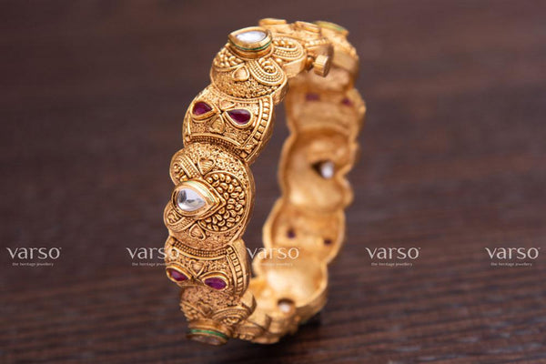 Varso Ruby & Kundan Gold Antique Brass Alloy Kada -215042