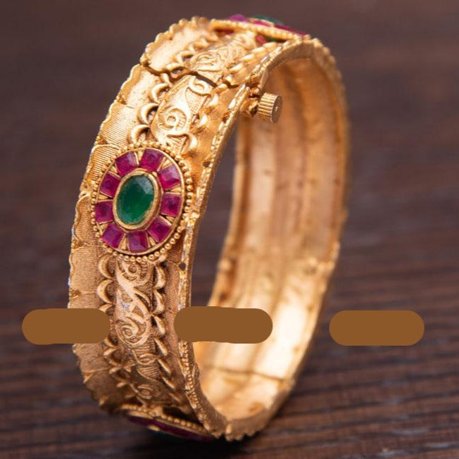Varso Emerald & Ruby Gold Antique Brass Alloy Kada -215044