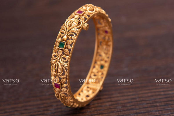 Varso Ruby & Emerald Gold Antique Brass Alloy Kada -215063