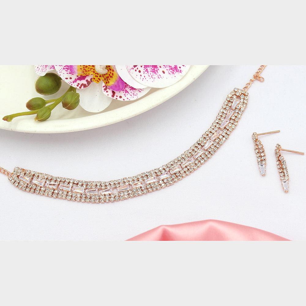 Mahavir Rose Gold Plated Austrian Stone Necklace Set