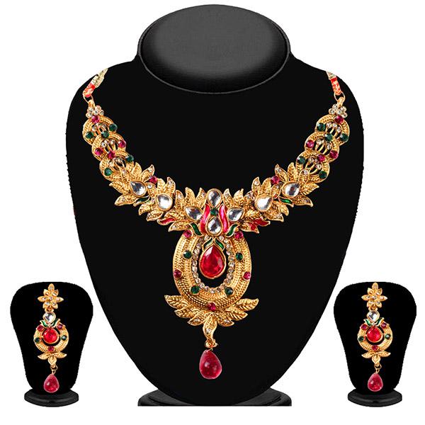 Soha Fashion Green Meenakari Stone Drop Necklace Set - 2200402