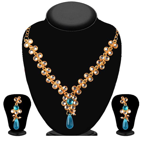 Soha Fashion Blue And White Kundan Necklace Set